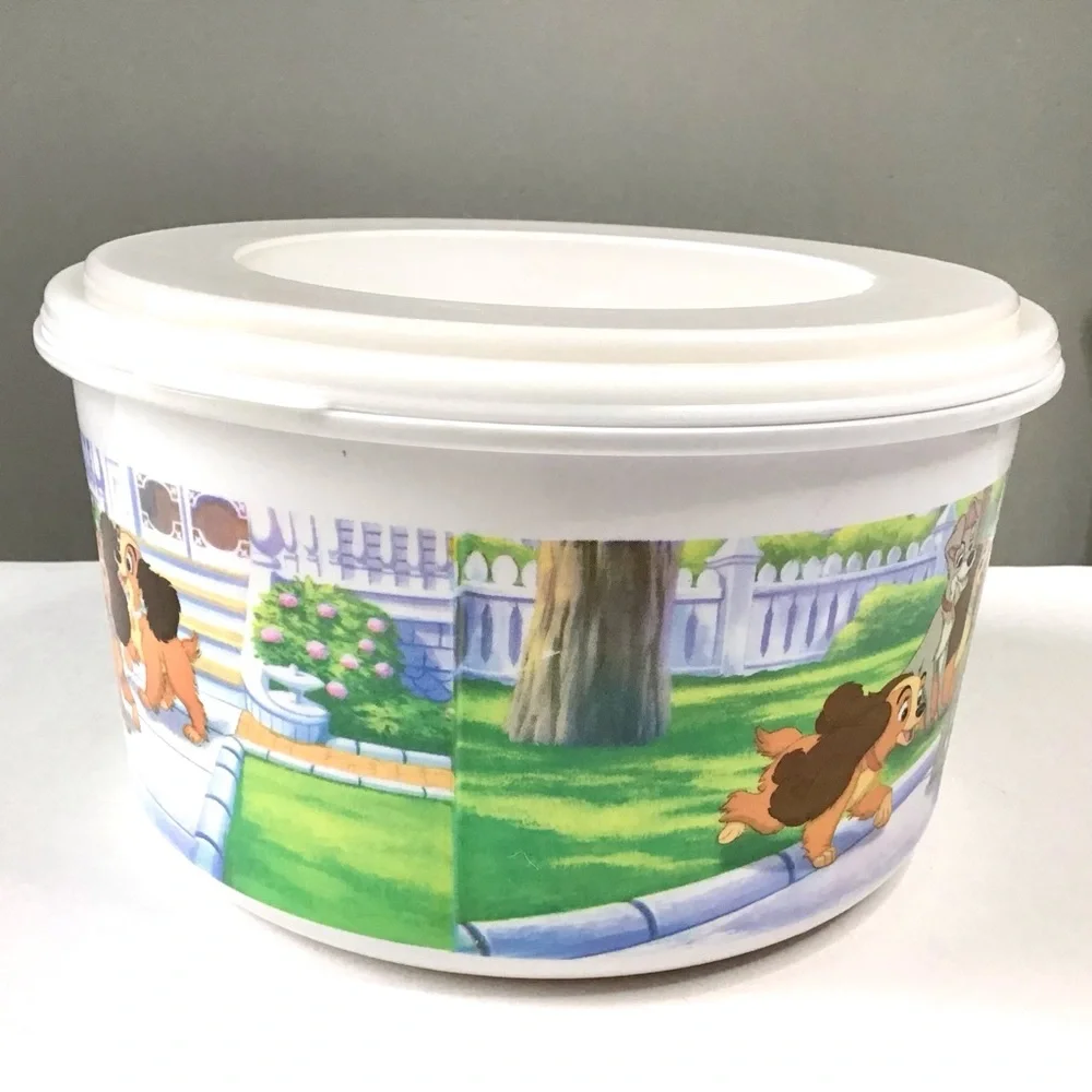 Vintage 2000 Disney Lady & The Tramp II Popcorn Container Snack Bowl Lid Kellogg